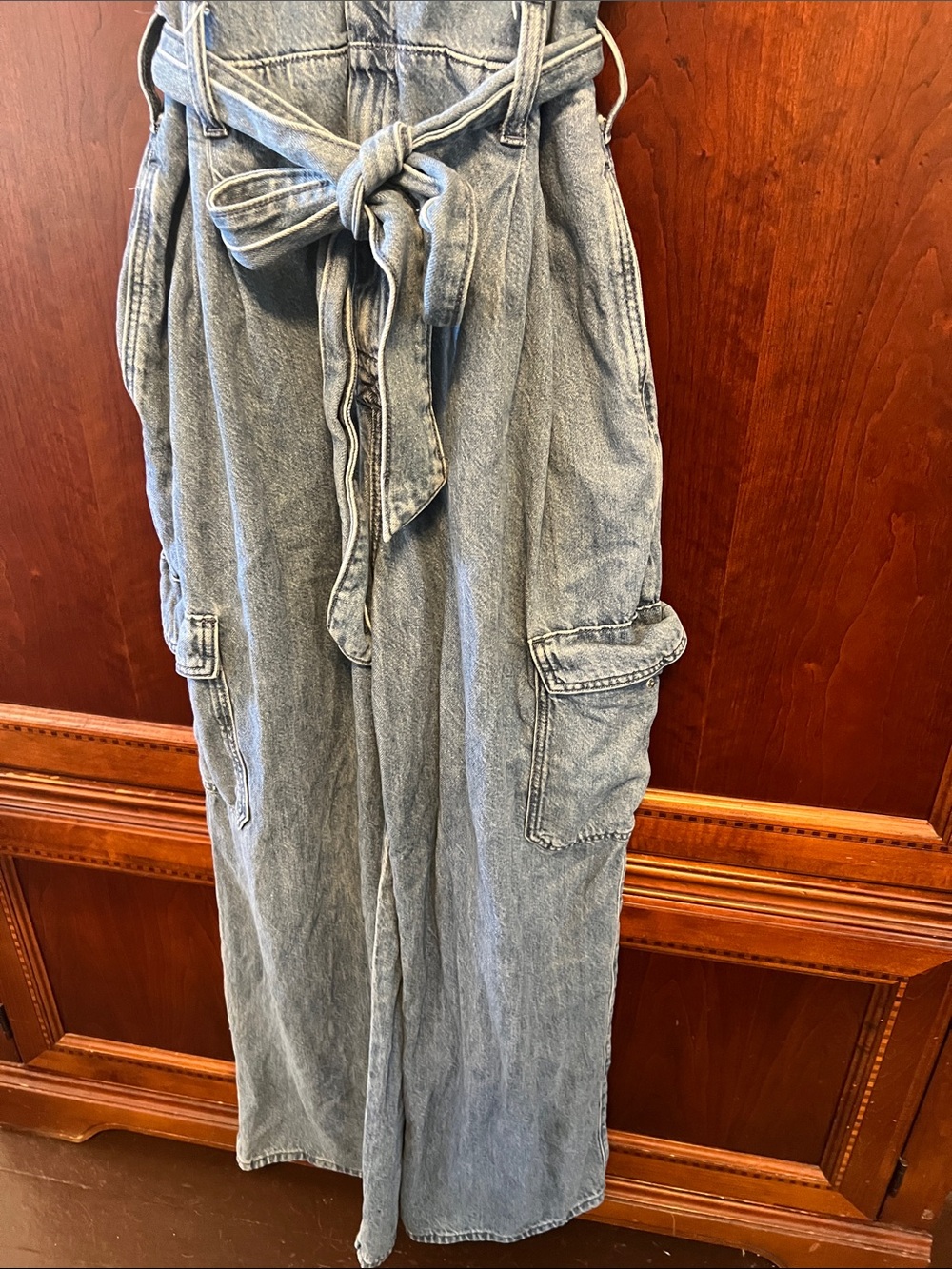 Universal Thread Light Blue Denim Sleeveless Jumpsuit with Waist Tie - Picture 2 of 6